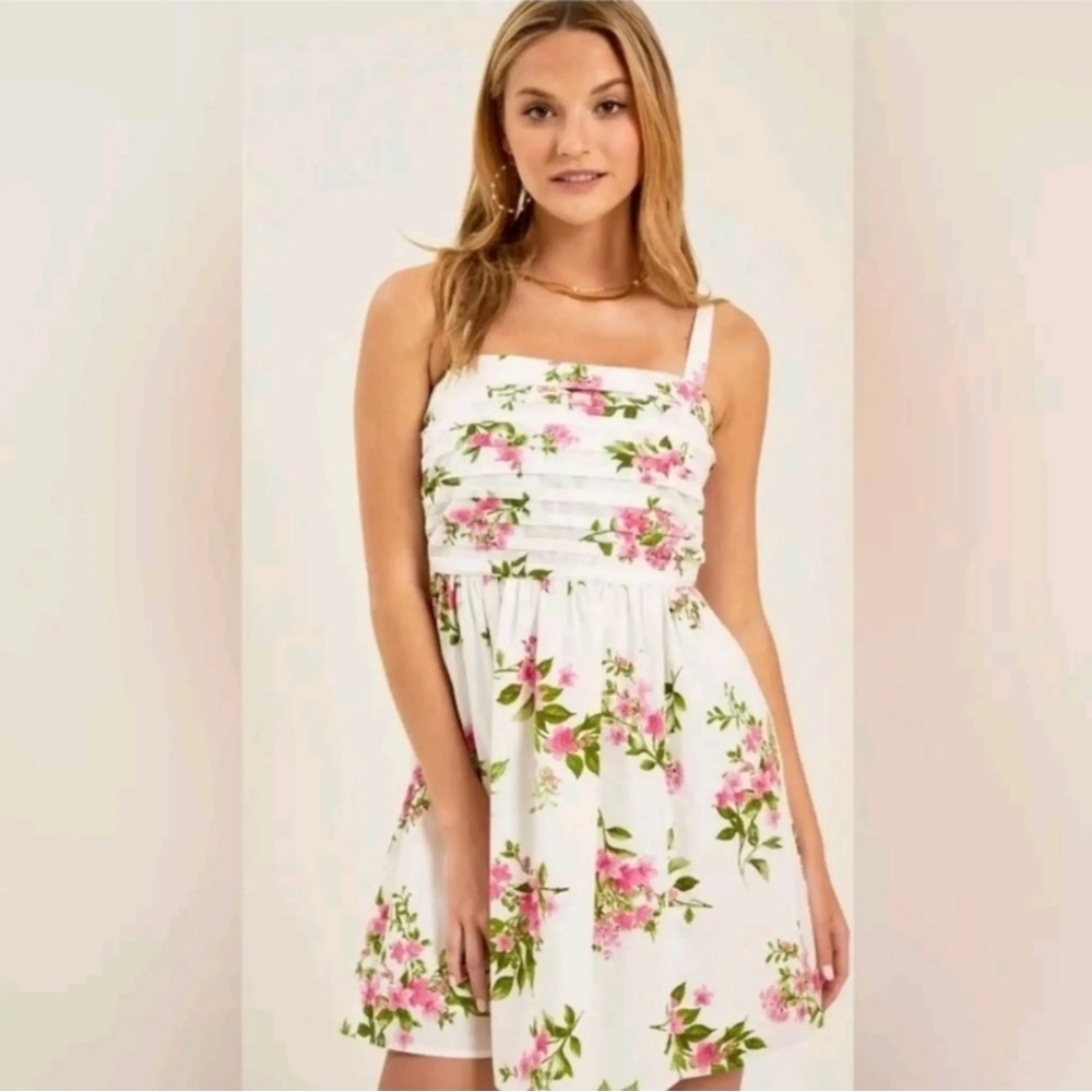 BLU PEPPER Pink Floral Cottagecore Girly Mini Dress Adjustable Straps SZ Med